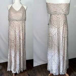 ADRIANNA PAPELL Bead and Sequin Long Halter Dress - Size 6P